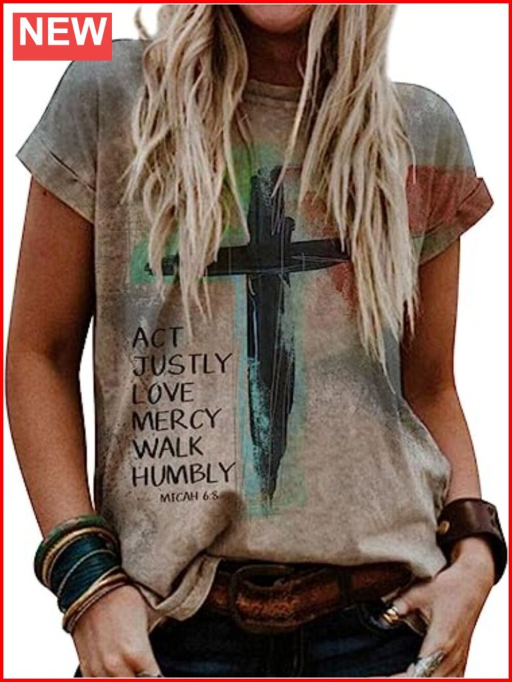 Womens Christian Cross Faith Graphic Crewneck Short Sleeve Casual T Shirt